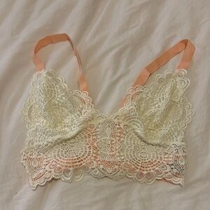 Free People Lace Bralette in White and Peach